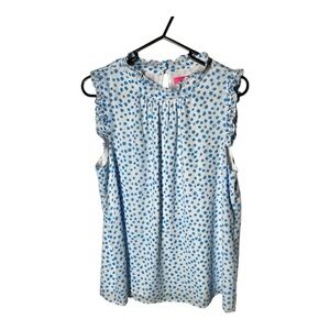 {EUC} Lilly Pulitzer Blue & White Dotted Sleeveless Blouse SMall